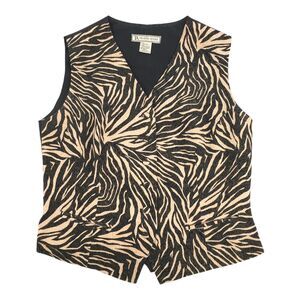 Vintage Travis Ayers 100% Silk Zebra Print Vest Size 8 Medium Womens Cream Black